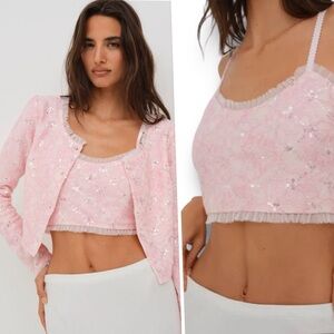 for Love & Lemons Isabeau Embellished Sleep Top In Size S
